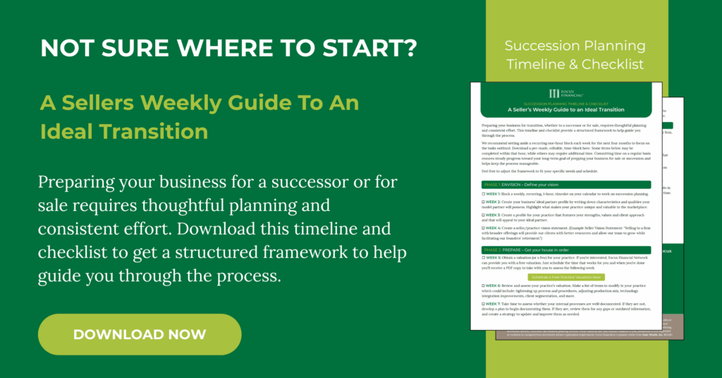 call to action asking financial advisors to download the succession planning timeline and checklist now